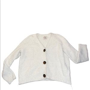 WHITE FUZZY BUTTON UP CARDIGAN
